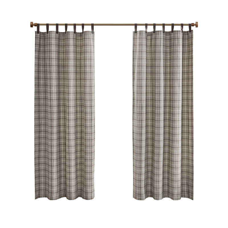 Gracie Mills Brianna Rustic Plaid Faux Leather Tab Top Curtain Panel