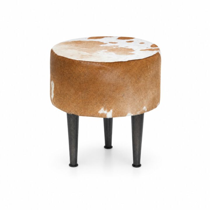 Luxury Upholstered Round Stool with Metal Legs brown/tan & White