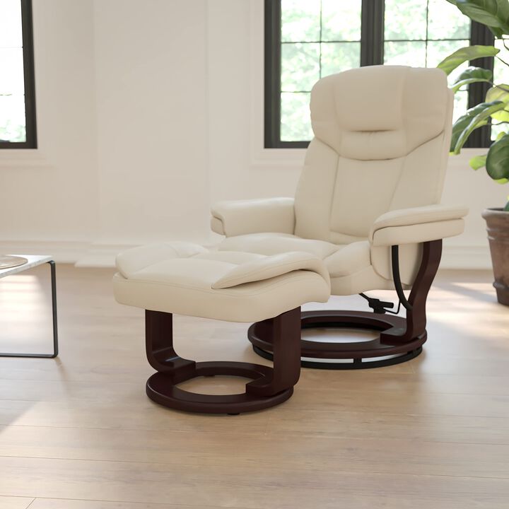 Flash Furniture Allie Recliner Chair with Ottoman | Beige LeatherSoft Swivel Recliner Chair with Ottoman Footrest