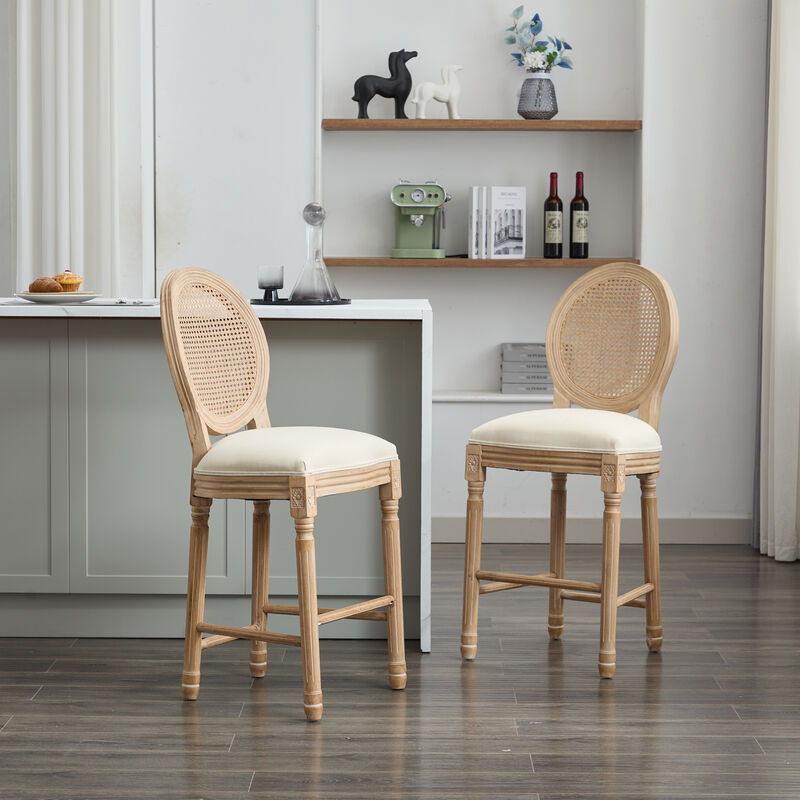 Merax French Retro Solid Wood Bar Chairs with Rattan Mesh Backrest image number 4
