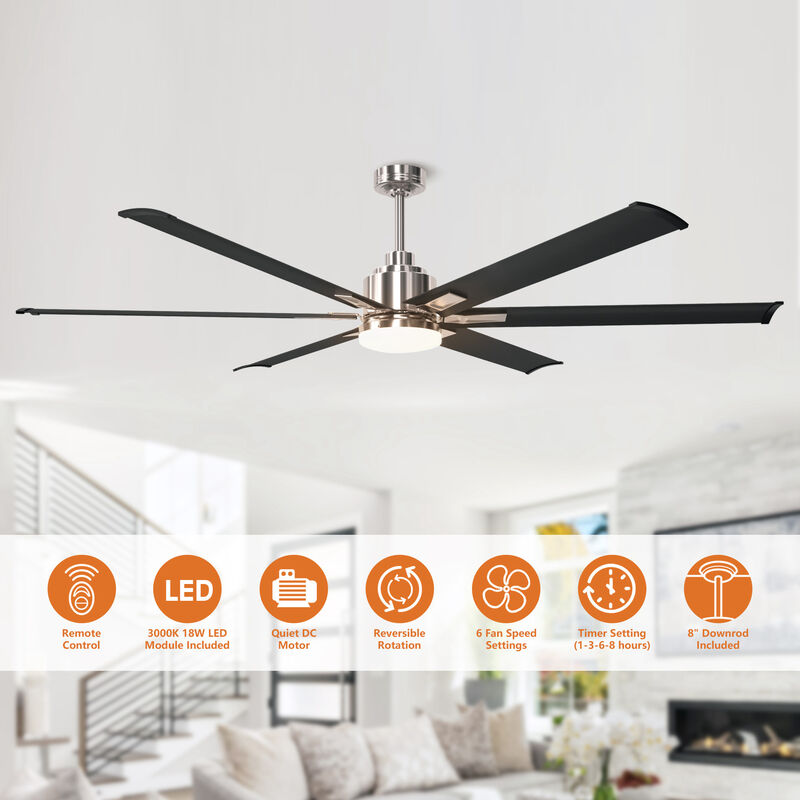 72 in. Modern Integrated LED Brushed Chrome Ceiling Fan with Light and Remote