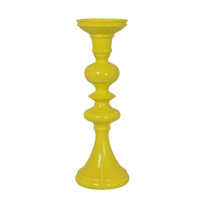 Meo Tabletop D&eacute;cor Candle Holder, Sculpted Turned Yellow Resin, 18 Inch