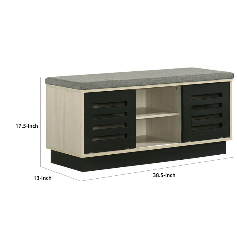 Moxie Shoe Cabinet, Black Sliding Doors, Fabric Top, Oak Wood 39 Inch image number 5