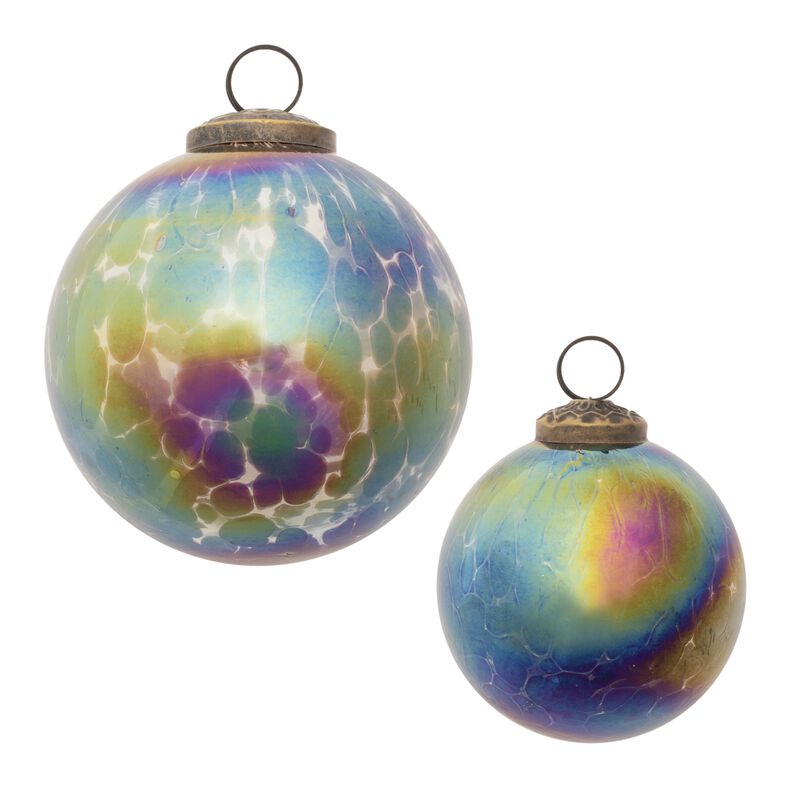 Set of 12 Decorative Iridescent Glass Ornaments for Holiday Tree or Wreath Decor