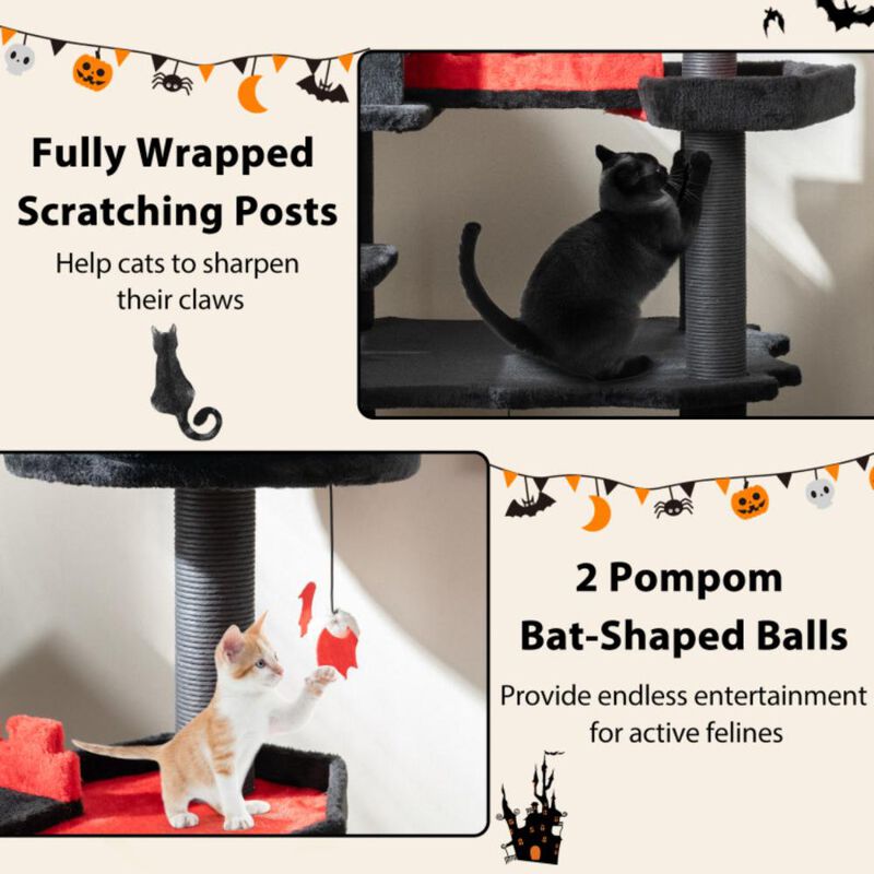 Hivvago Gothic Cat Tree 49 Inch Tall Cat Tower 6-Tier Cat Activity Center with Coffin Bed