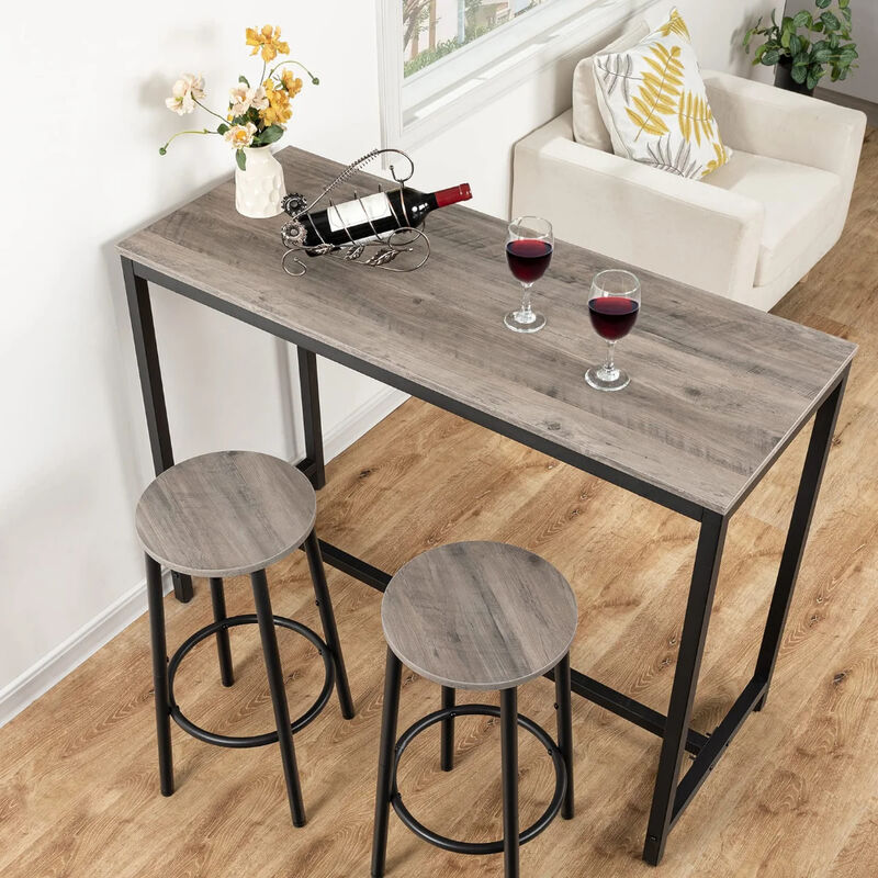 2-Piece Round Bar Stool Set with Footrest, Modern Counter Seating-Greige image number 3