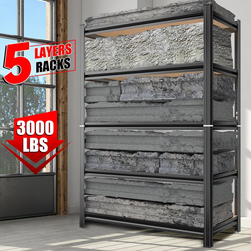 Clihome 5-Tier Metal Storage Rack,3000 lb Capacity Storage Rack,Adjustable Heavy Duty Rack