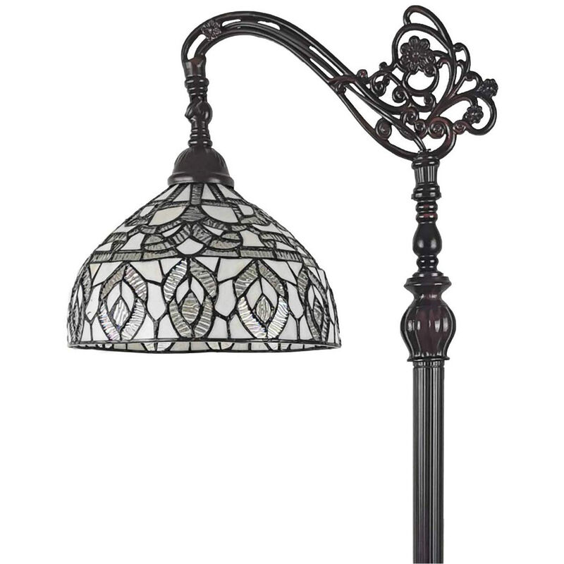 Hivvago 62" Brown And White Torchiere Floor Lamp With White Peacock Feather Glass Dome Shade