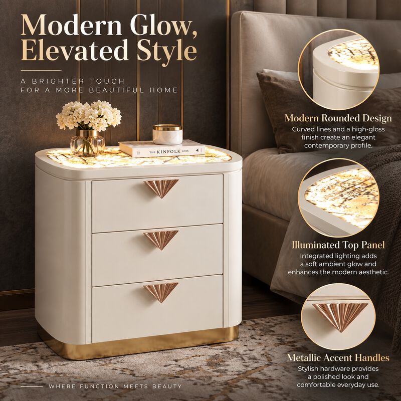 Calvessara Gloss 3-Drawer LED Nightstand image number 3