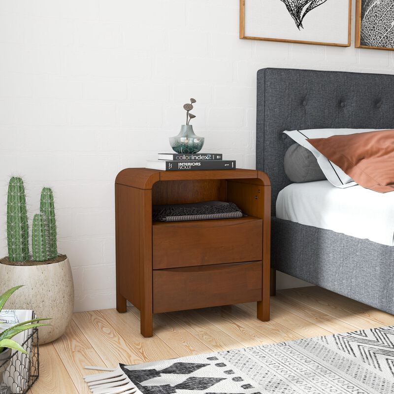 23.6" Assembled Mid Century Nightstand 2-Drawer Solid Wood Bedside Table image number 3