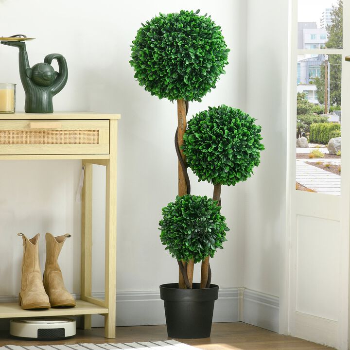 3.5ft Artificial Tree, Triple Ball Boxwood Topiary with Pot and Sandalwood Leaves, for Indoor Outdoor Home