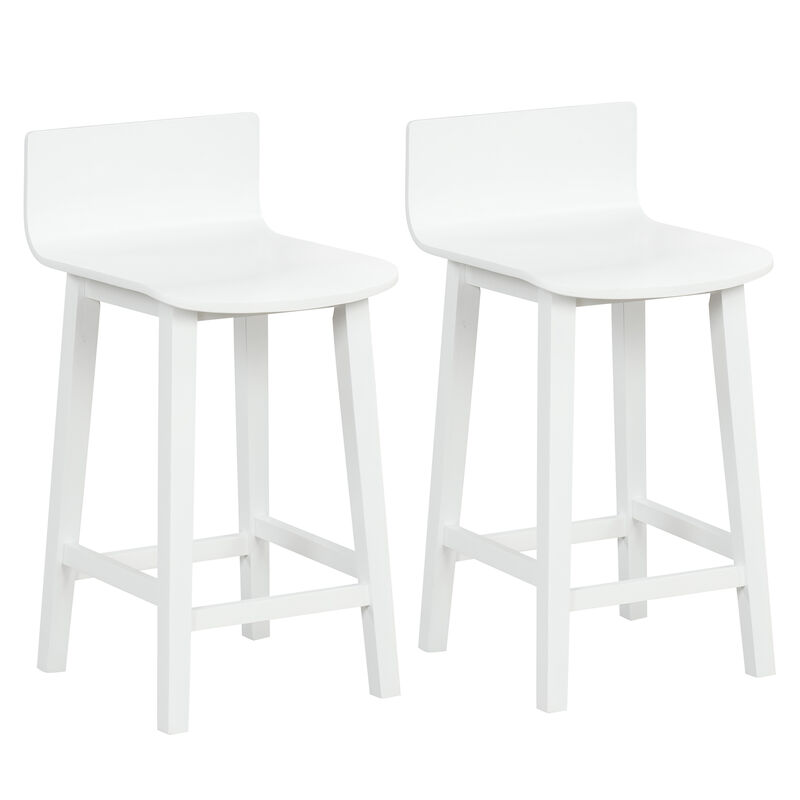 Set of 2 Solid Back and Seat Wood Bar Stools – Comfortable Kitchen Counter Chairs