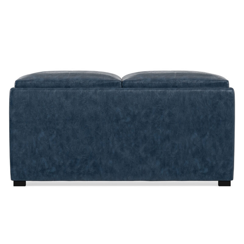 Avalon 35 inch Wide Contemporary Square Coffee Table Storage Ottoman in Denim Blue Vegan Faux Leather, Assembled image number 2