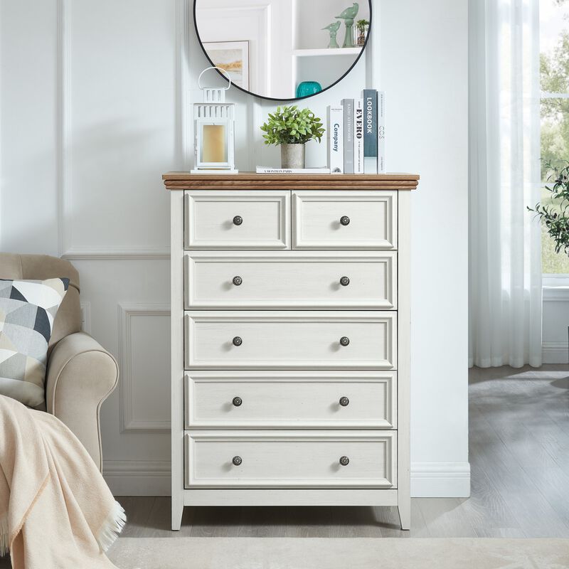 Beige 44.29 in. H Accent Cabinet with 6 Drawers