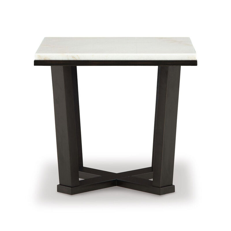Fana Side End Table, White Marble Top, 24 Inch Square, Espresso Brown