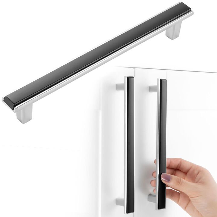 BEROSSA Black and Chrome Cabinet Pulls, Kitchen Cabinet Handles, 6-1/4 Inch Screw Spacing, Pack of 5 | Solid 2 Color Hardware fo