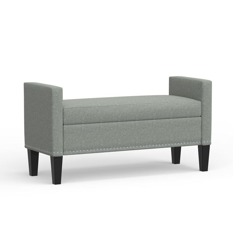 Rize Home 46 Storage Bench with Arms + Nailhead Trim - Stone (Light Gray) image number 0