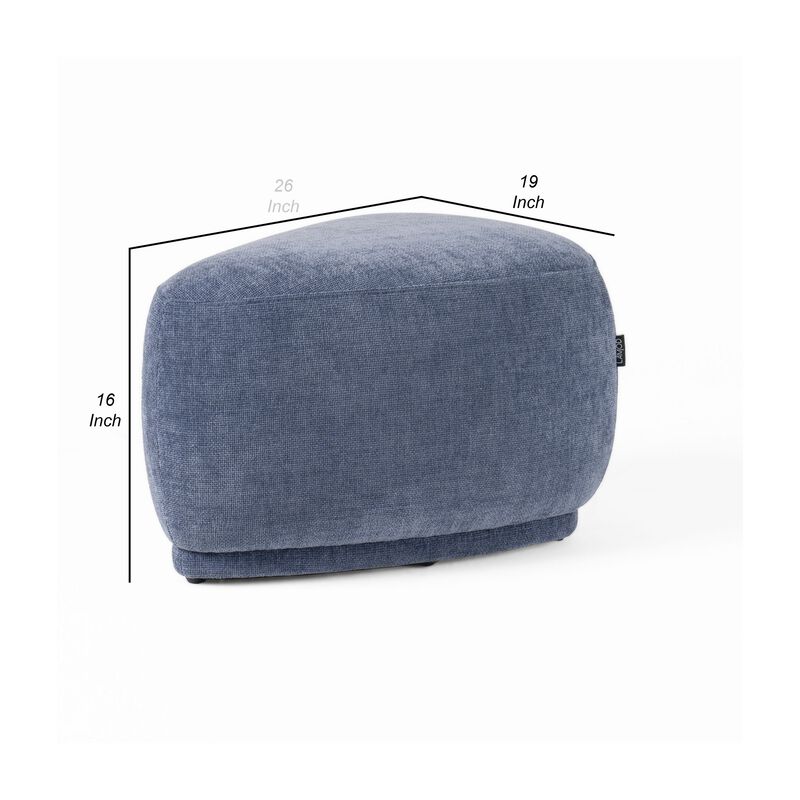 Reno Kini 26 Inch Ottoman, River Rock Shape, Blue Polyester, Wood Frame - Benzara
