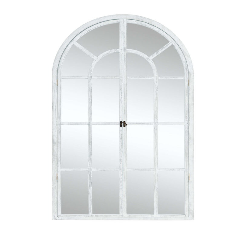 HomeRoots 36" White Solid Wood Arch Framed Accent Mirror image number 0