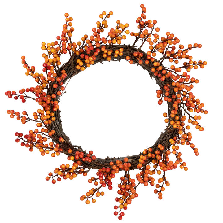 Red and Orange Artificial Berry Artificial Thanksgiving Wreath  18-Inch  Unlit