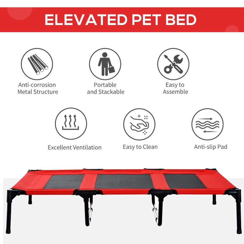 Sturdy Pet Lounger: 48"x46" Red Folding Elevated Dog Cot
