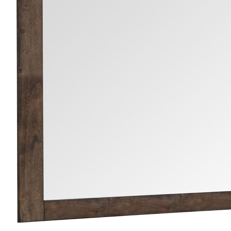 41 Inch Wood Portrait Mirror, Beveled Trim Top, Wood Grain, Oak Brown - Benzara