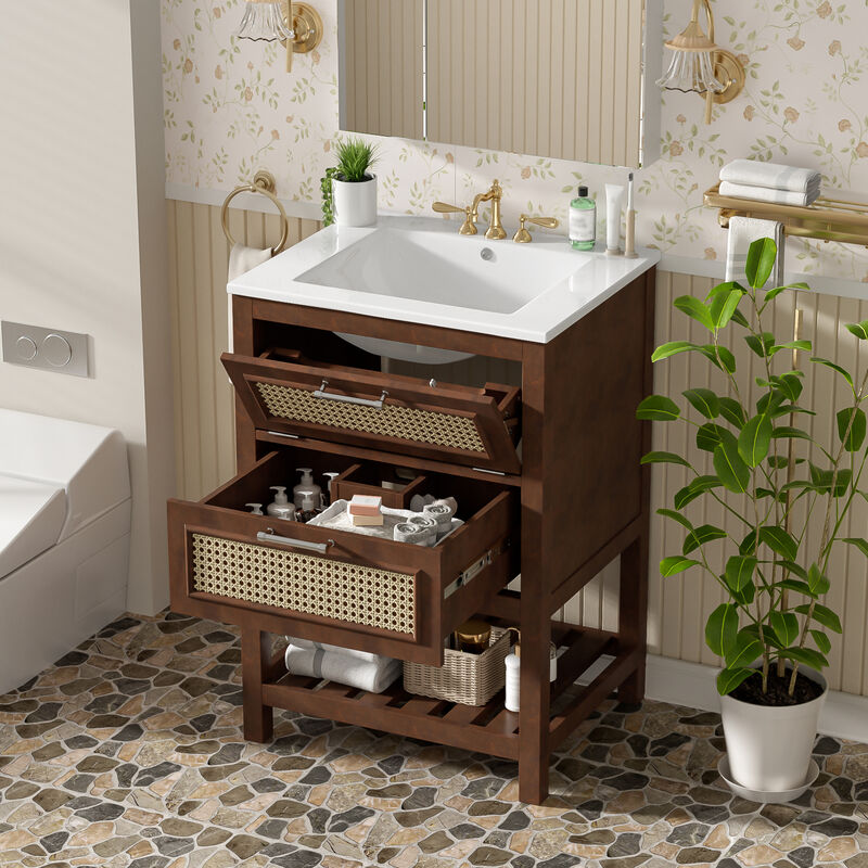 ELEMENT ACE 24 Inch Bathroom Vanity with Integrated Ceramic Sink, Deep & Tip-Out Storage Drawers, Space-Saving Modern Cabinet for Small Medium Restrooms image number 3