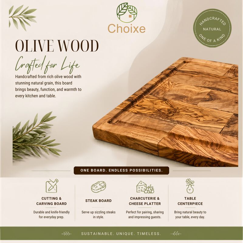Multi-Purpose Large Olive Wood Serving and Cutting Board &ndash;Charcuterie Platter & Carving Board image number 4