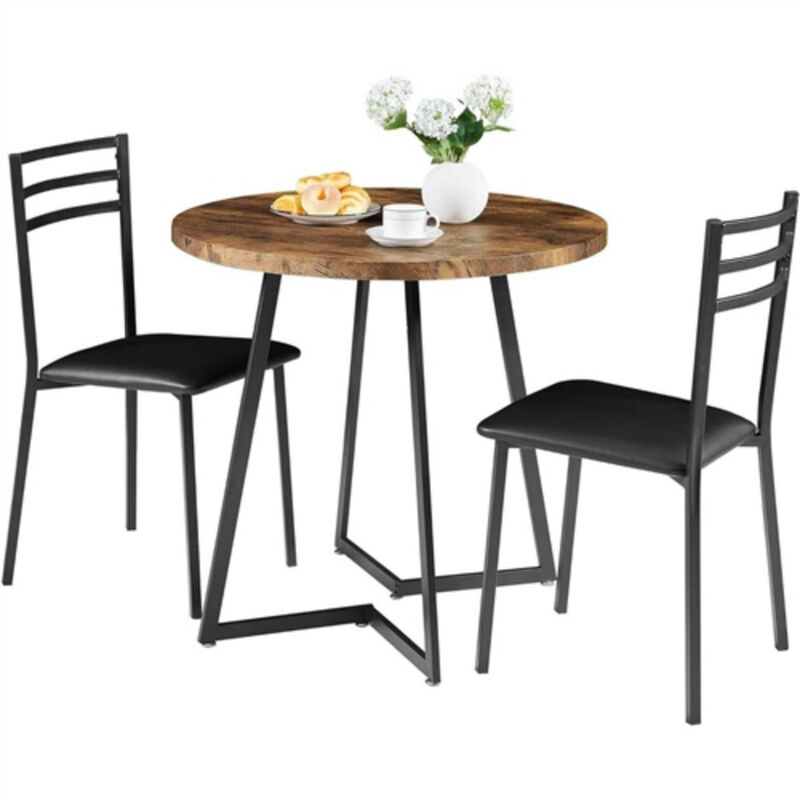 Contemporary 3-Piece Breakfast Nook Set – Round Table & Chairs