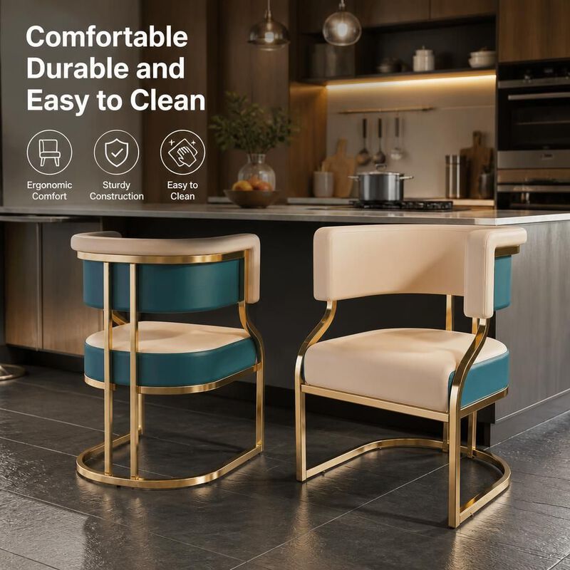 GOODSILO Armless Modern Dining Accent Chairs Set of 2 with Gold Plated Iron Frame PU Upholstered Cushion Ergonomic Curved Backrest for Dining Room Kitchen image number 4