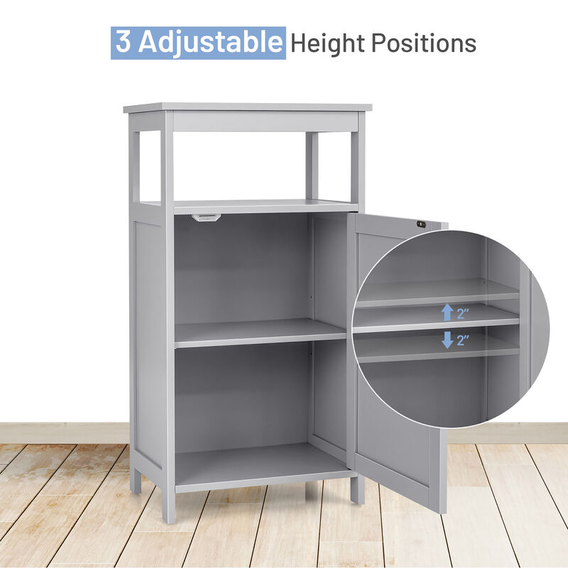 Costway Bathroom Wooden Floor Cabinet Multifunction Storage Rack Organizer Stand Grey