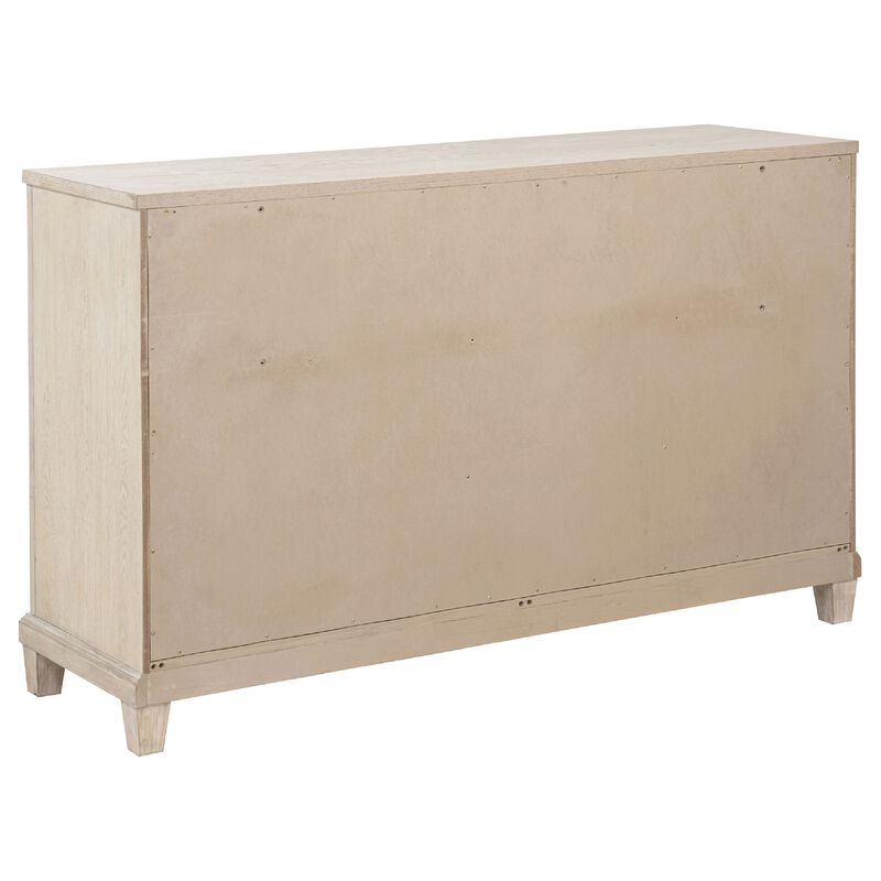 Kylie Wide Dresser with 6 Drawers, Stepped Trim, Washed Oak Wood image number 3
