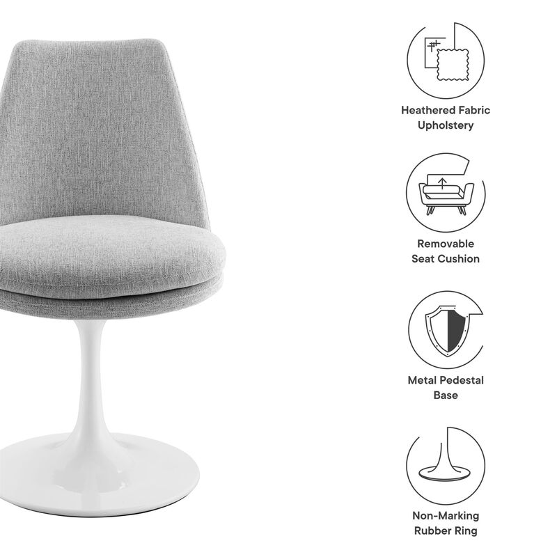 Modway Lippa Upholstered Swivel Dining Side Chair in White Light Gray - Armless Woven Heathered Fabric Accent Chair with Pedestal Base - 360&deg; Office Desk Rotating Chair with No Wheels image number 3