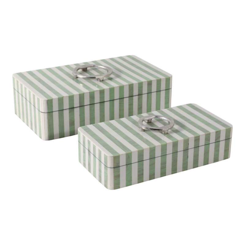 S/2 12/14? Strpd Resin Boxes W/ Hardware, Grn/ivry image number 0