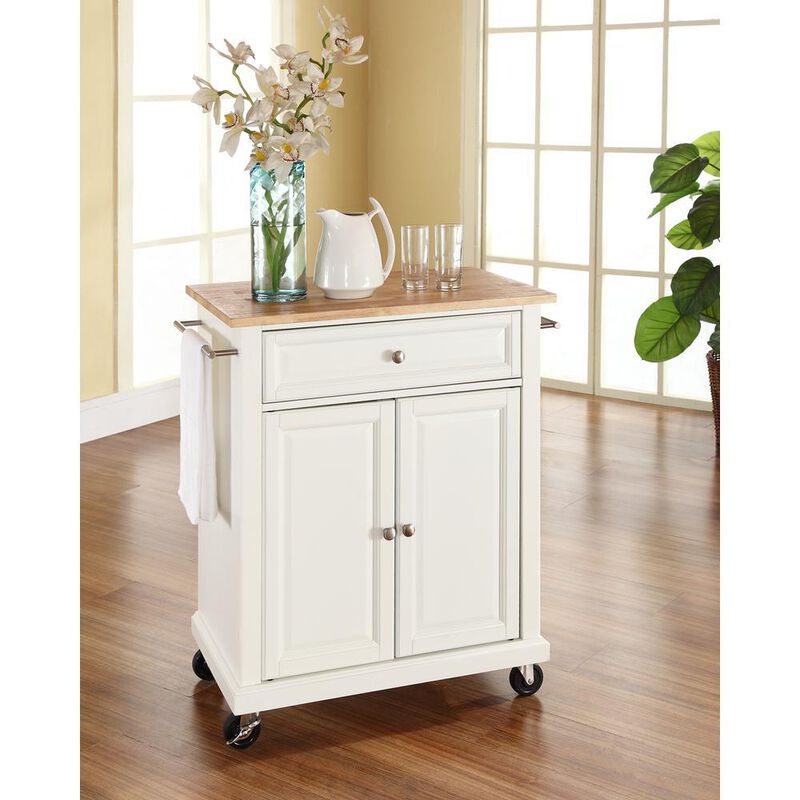 Compact Wood Top Kitchen Cart