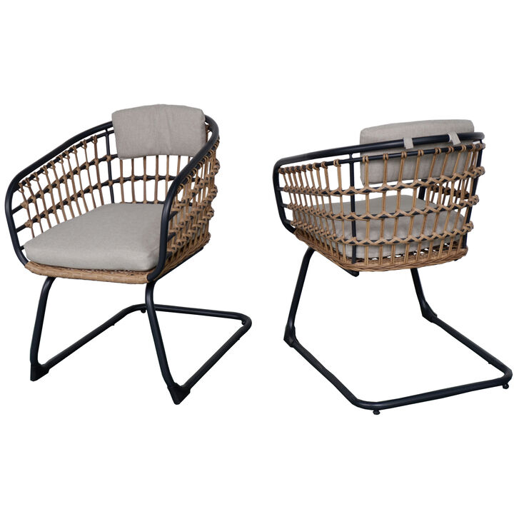 Outdoor Wicker Dining Chairs Set of 2, Patio Dining Chairs with Cushions, Rattan Dining Armchairs for Lawn, Garden, Poolside, Backyard, Porch