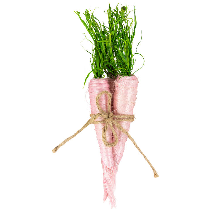 Straw Carrot Easter Decorations - 9"- Pink and Green - Set of 3