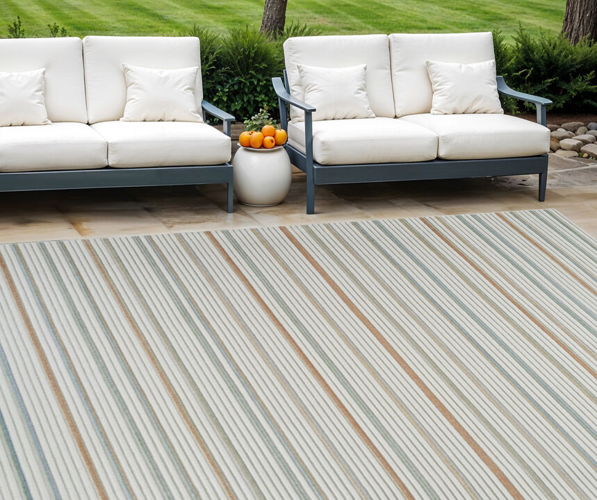 HomeRoots Striped Distressed Indoor Outdoor Area Rug