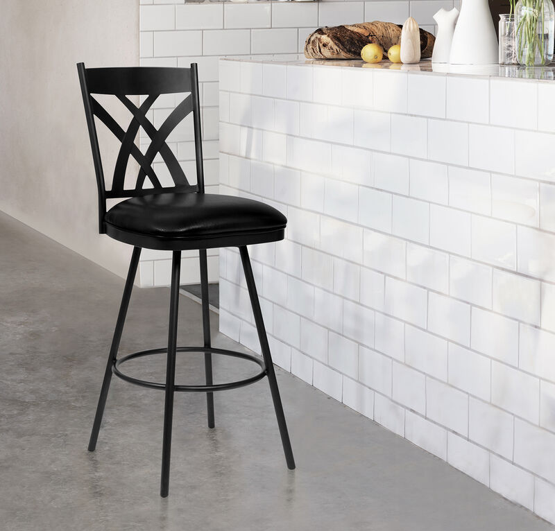 Dover  Counter Height Barstool in Matte Black Finish and Black Faux Leather