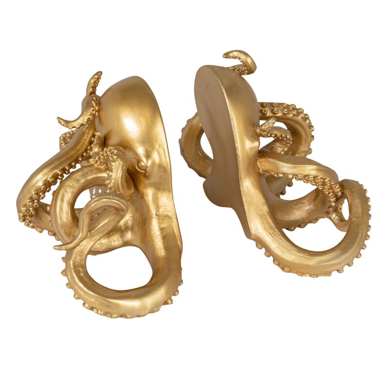 Resin Octopus Bookends, Metallic Gold Finish image number 0