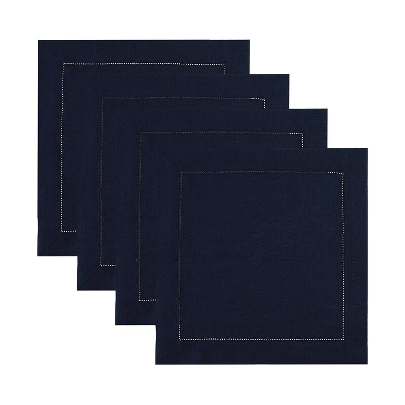 Solino Home Classic Hemstitch 100% Linen Square Placemats &ndash; Set of 4, 14 x 14 in, Machine Washable, Holiday and Everyday Dining