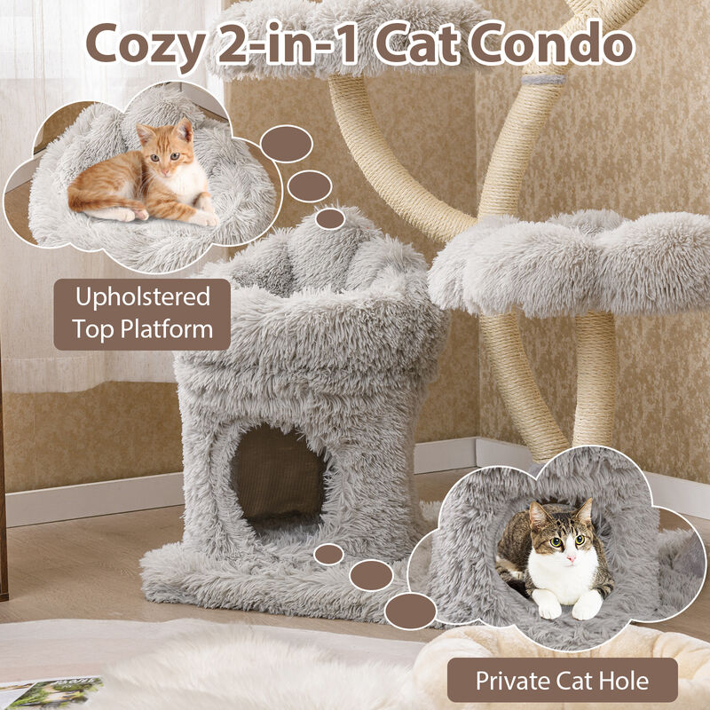Freestanding Cat Tower with Flower Platforms and Sisal Scratching Posts