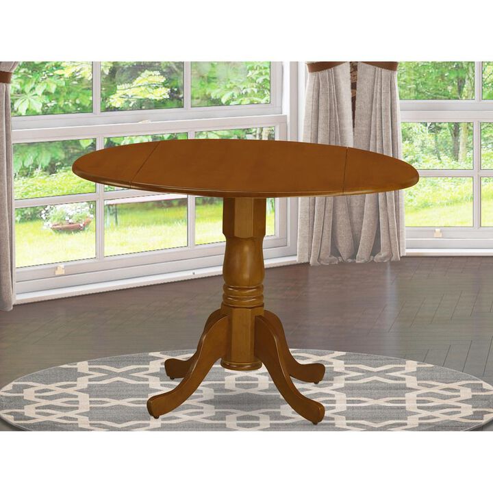Dublin Round Table with two 9" Drop Leaves in Saddle Brown Finish