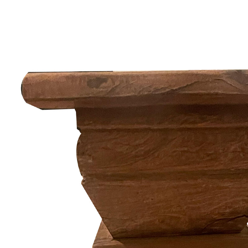 20 Inch Accent Table, Rustic Pillar Pedestal with Scrolled Carvings, Brown image number 2