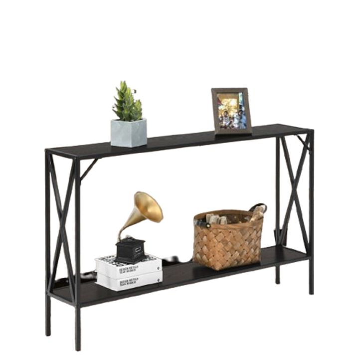 2 Tier Narrow Accent Side Entryway Metal Frame Console Table