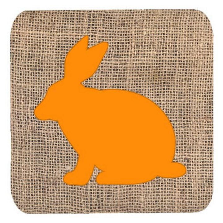 Caroline's Treasures BB1002-BL-OR-FC Rabbit Burlap and Orange Foam Coasters (Set of 4), 3.5 H x 3.5 W, Multicolor