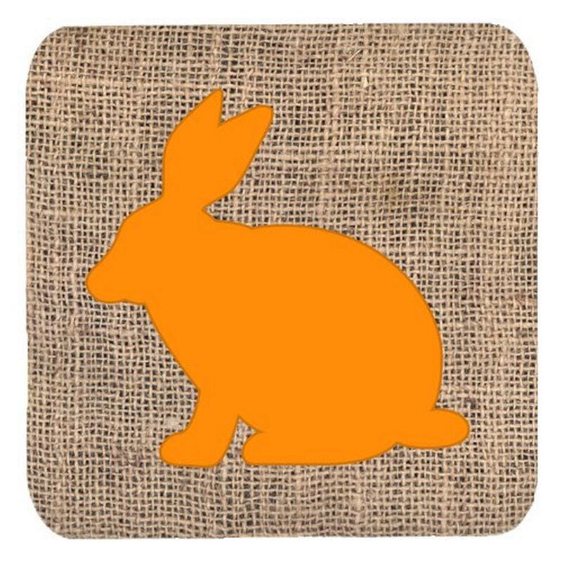 Caroline's Treasures BB1002-BL-OR-FC Rabbit Burlap and Orange Foam Coasters (Set of 4), 3.5 H x 3.5 W, Multicolor