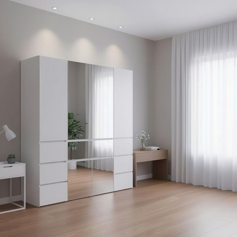 Elise Modular Wood Closet System with Mirror in White