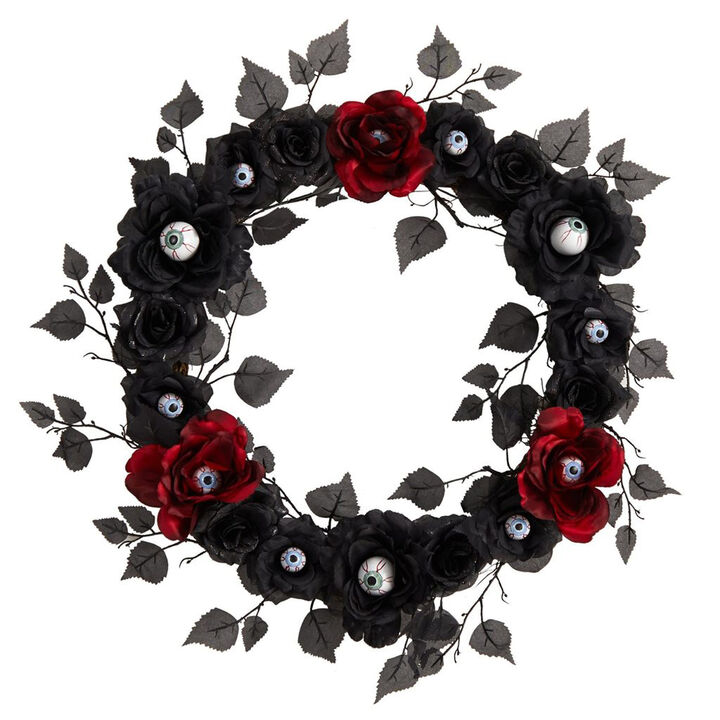 Nearly Natural 24-in Eyeball Rose Halloween Artificial Wreath