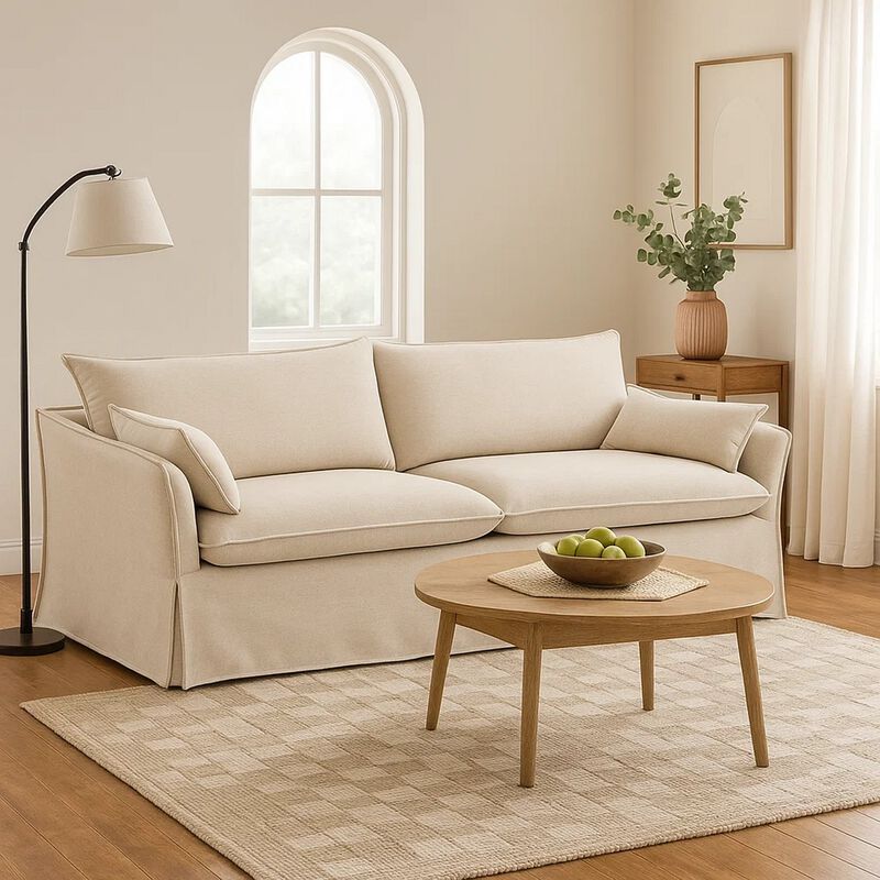 Seya Modern Sofa with 2 Pillow, Beige Linen Plush Cushions, 82 Inch image number 6